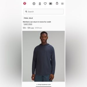 SOLD: Lululemon Men’s Drysense Hoodie in True Navy (small)